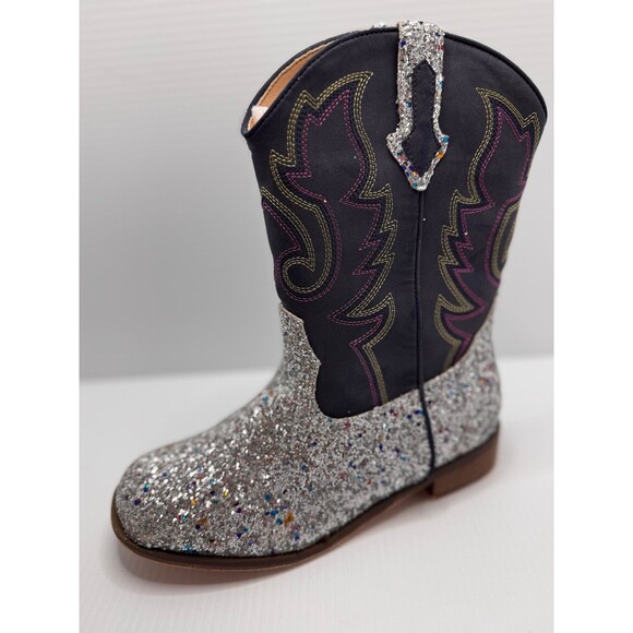 MOTASHA Girl’s Glitter Cowboy Boots Western Embroidered Silver Size 4 US (Bx X) - Picture 4 of 8